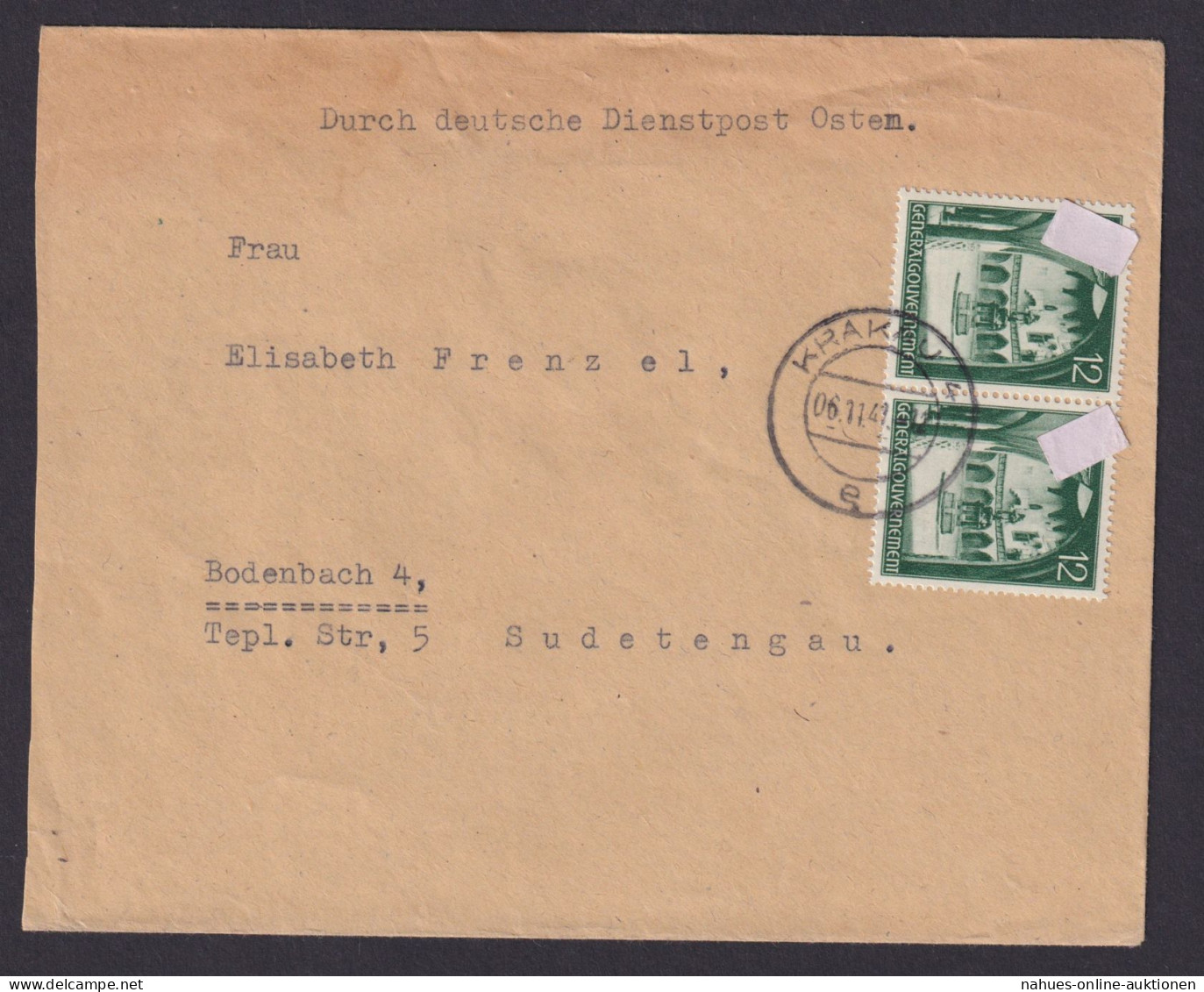 Besetzung Polen Generalgouvernement Brief Krakau Bodenbach Sudetenland Deutsche - Autres & Non Classés
