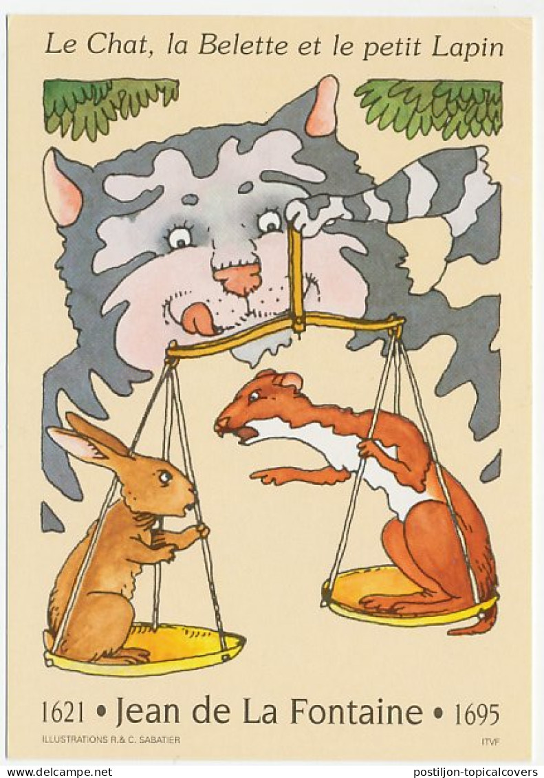 Postal Stationery / Postmark France 1996 Jean De La Fontaine - Cat, Weasel And Young Rabbit  - Contes, Fables & Légendes