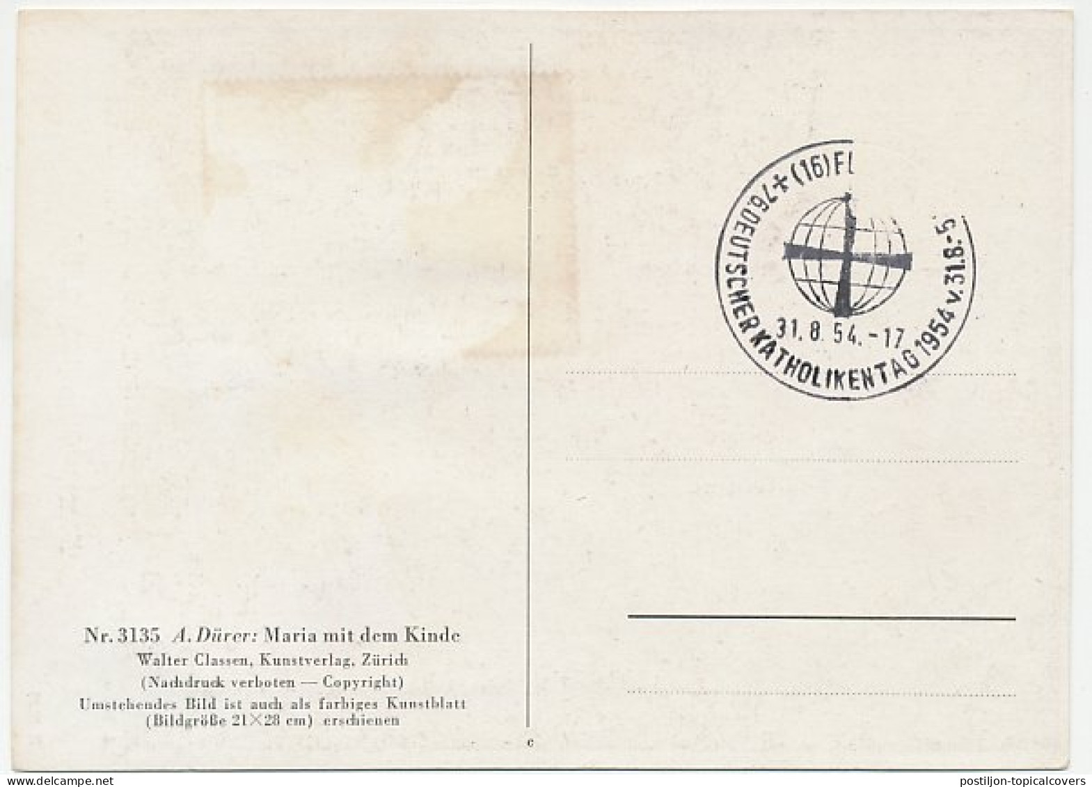 Maximum Card Saar / Germany 1954 Albrecht Durer - Madonna And Child - Otros & Sin Clasificación