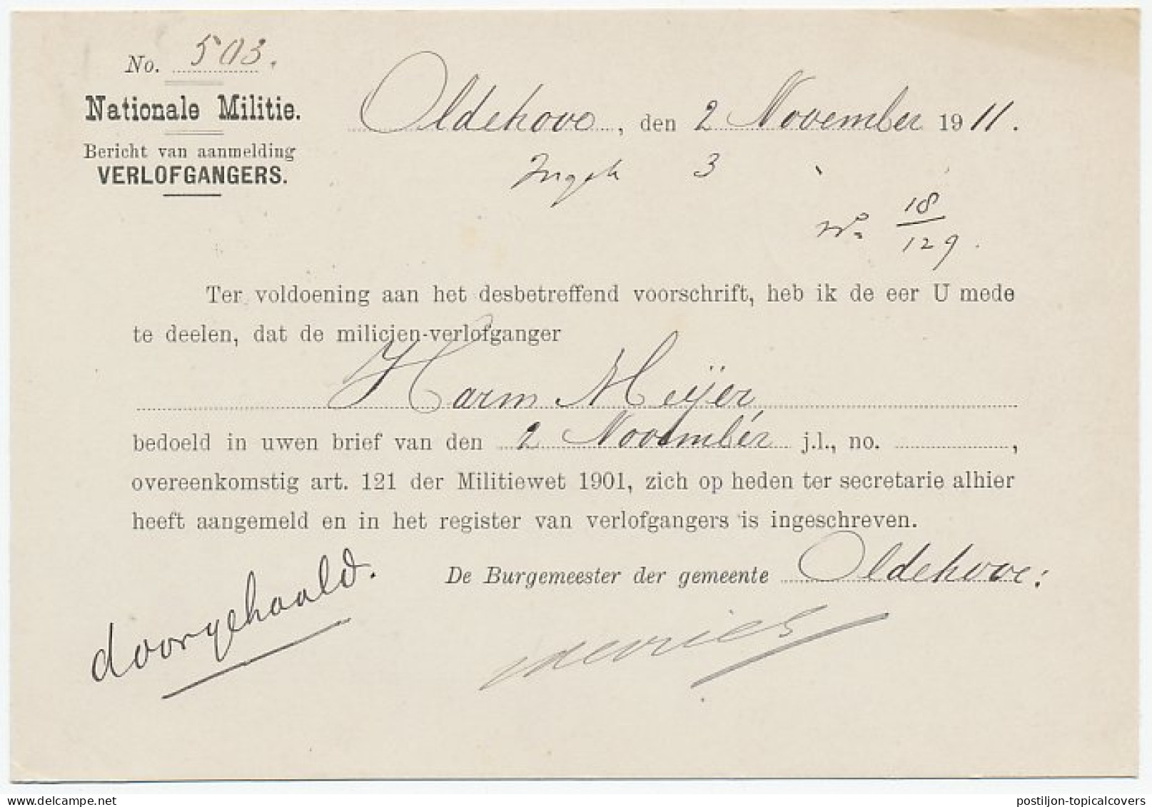 Grootrondstempel Oldenhove 1911 - Unclassified