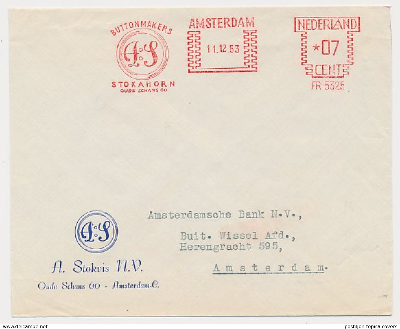 Meter Cover Netherlands 1953 Button Makers - Amsterdam  - Disfraces