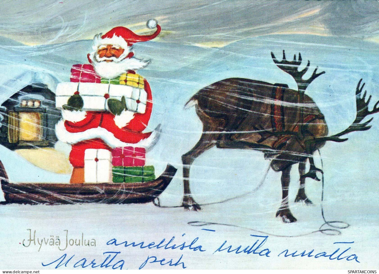 SANTA CLAUS Happy New Year Christmas DEER Vintage Postcard CPSM #PBB159.GB - Kerstman