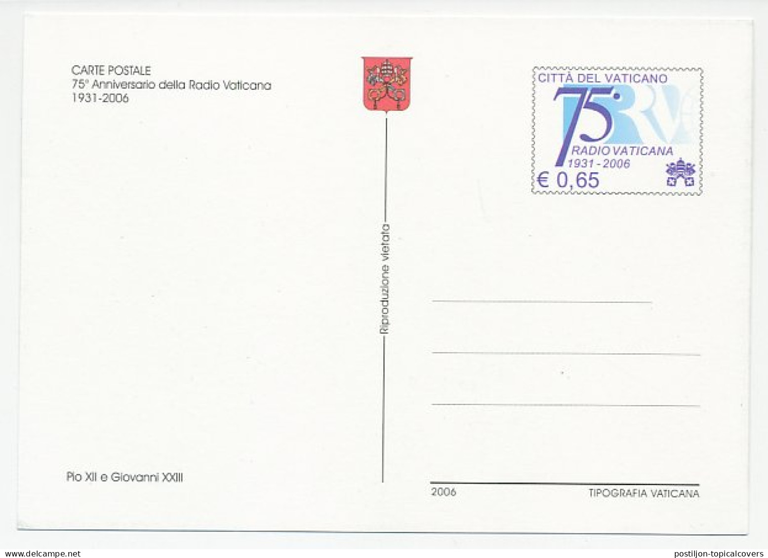 Postal Stationery Vatican 2006 Radio Vatican - Pope Pius XII - Pope John XXIII  - Other & Unclassified