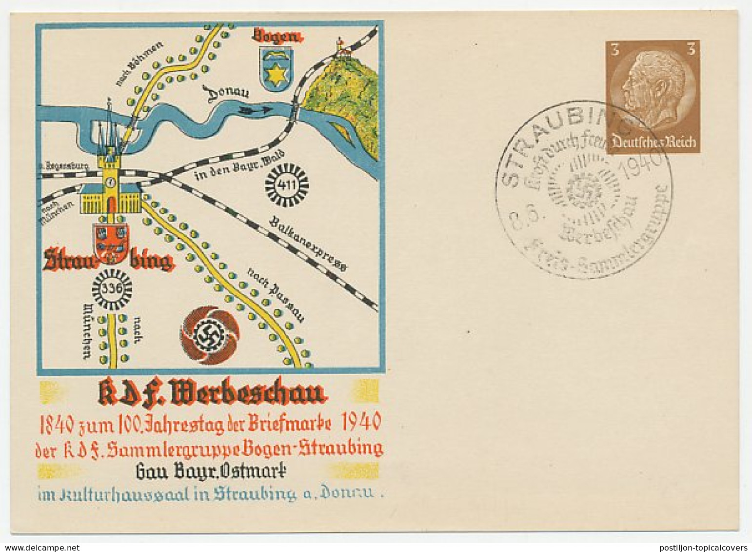 Postal Stationery Germany 1940 Collectors Meeting Straubing - Railway Balkanexpress  - Geography
