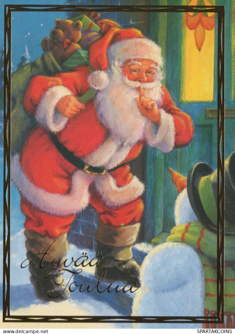 SANTA CLAUS Happy New Year Christmas SNOWMAN Vintage Postcard CPSM #PAU377.GB - Santa Claus