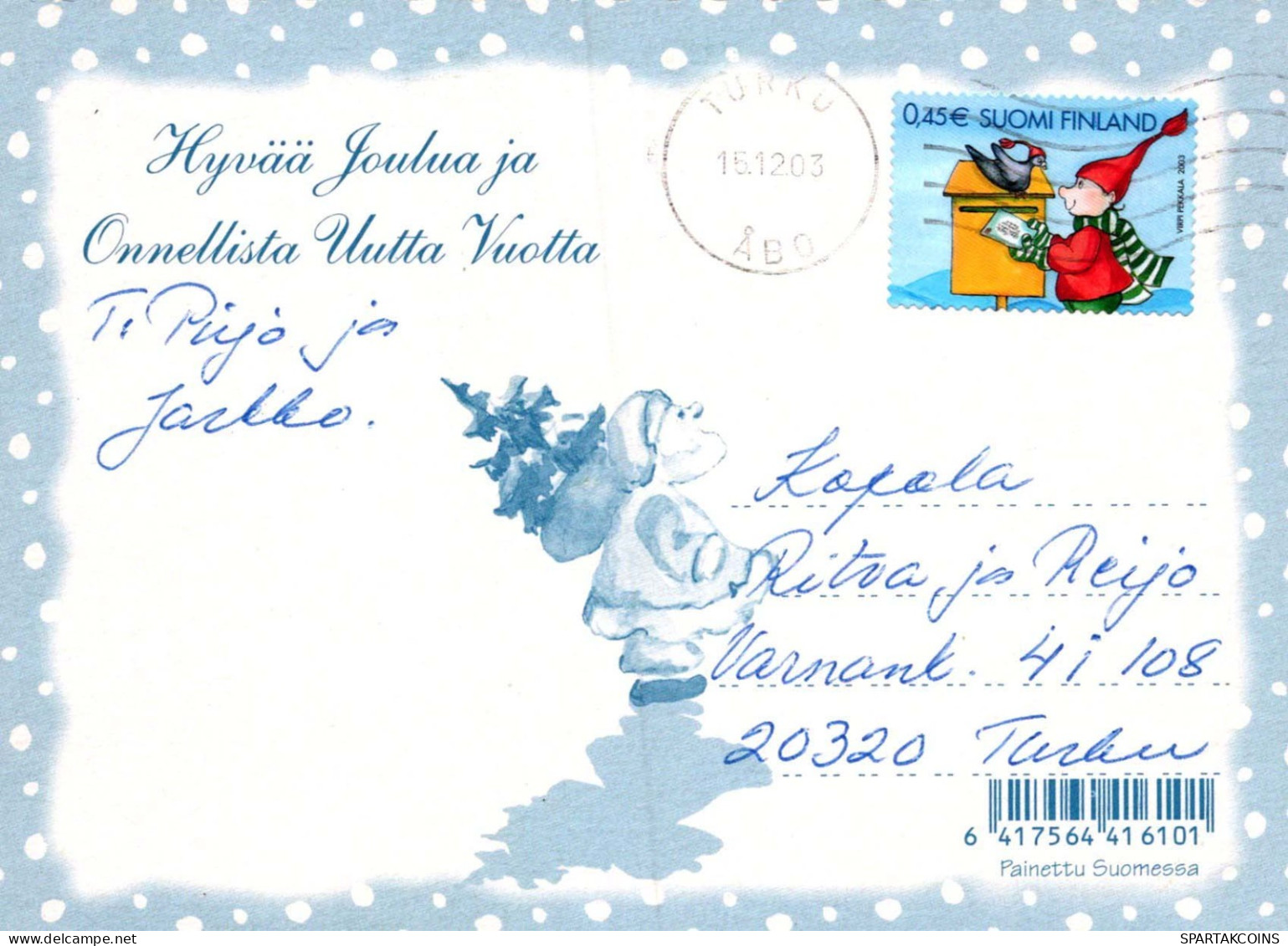 SANTA CLAUS Happy New Year Christmas SNOWMAN Vintage Postcard CPSM #PAU377.GB - Santa Claus