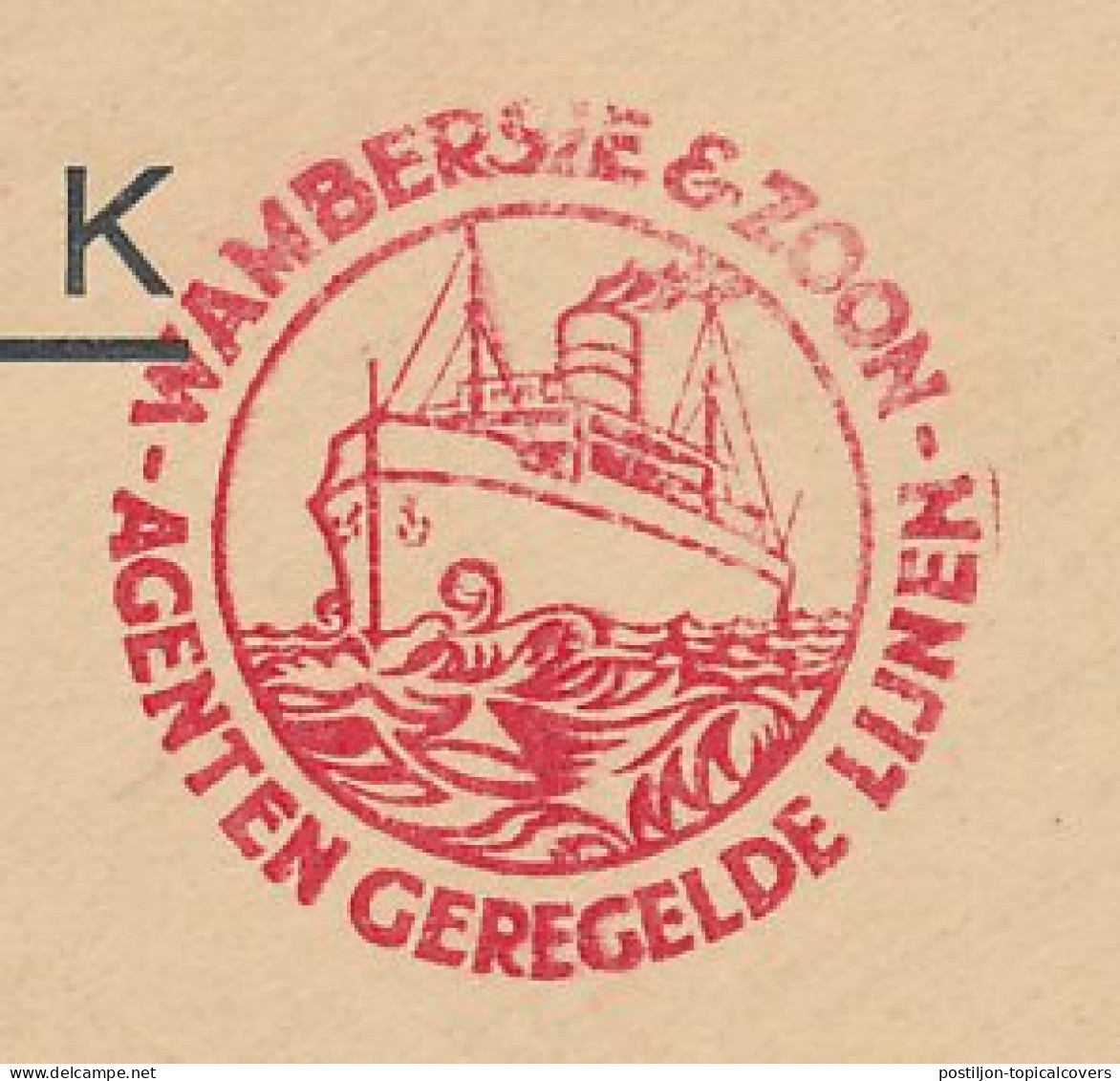 Meter Cover Netherlands 1931 Shipping Company Wambersie - Schiffe