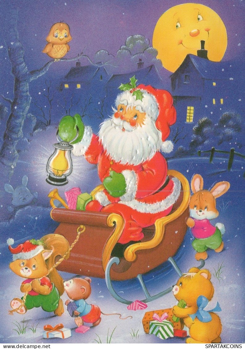 SANTA CLAUS ANIMALS CHRISTMAS Holidays Vintage Postcard CPSM #PAK749.GB - Kerstman