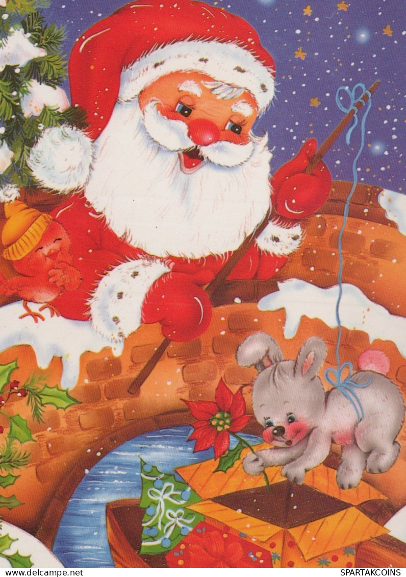 SANTA CLAUS ANIMALS CHRISTMAS Holidays Vintage Postcard CPSM #PAK484.GB - Santa Claus
