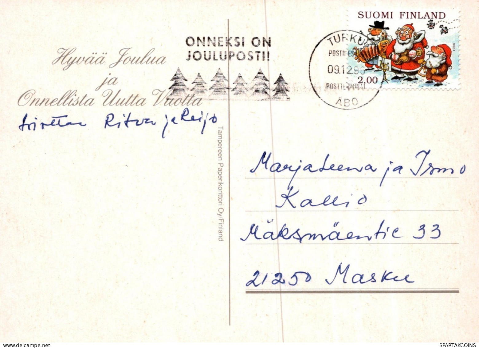 SANTA CLAUS ANIMALS CHRISTMAS Holidays Vintage Postcard CPSM #PAK484.GB - Santa Claus