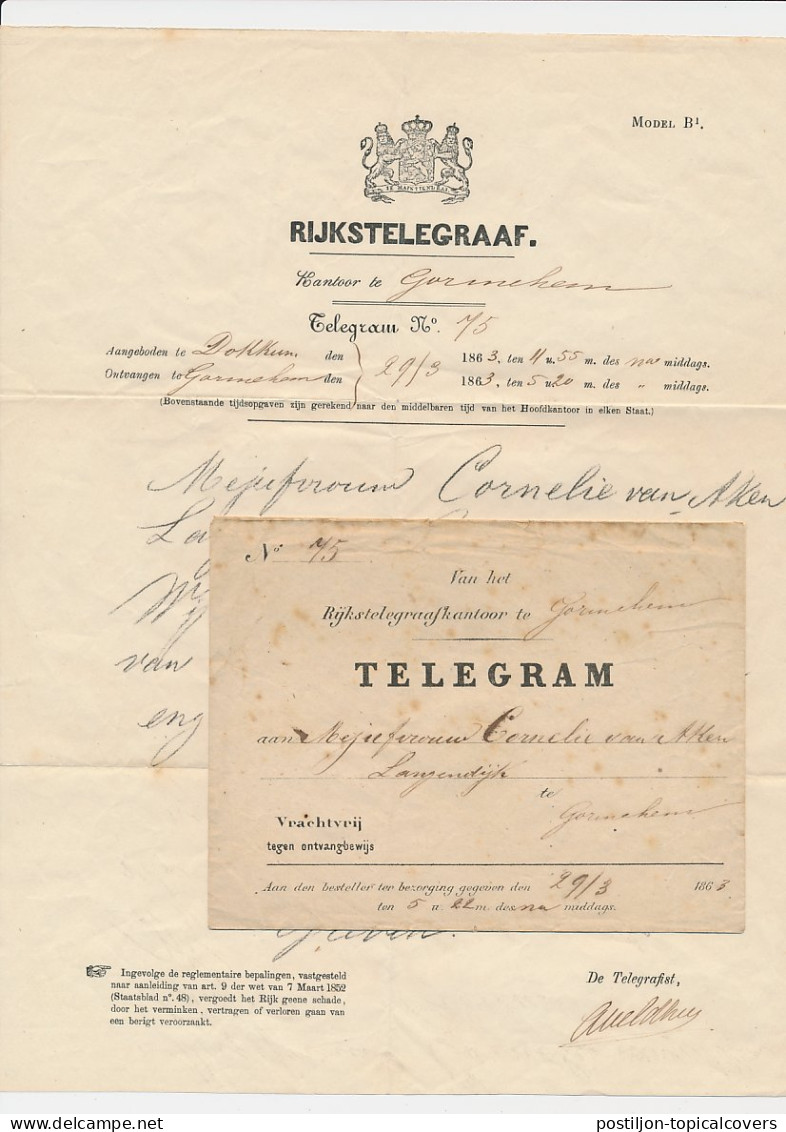 Telegram Dokkum - Gorinchem 1863 - Ohne Zuordnung