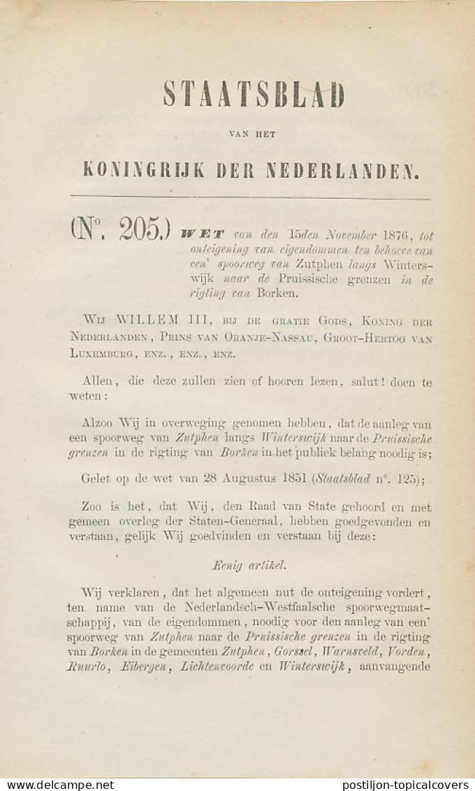Staatsblad 1876 : Spoorlijn Zutphen - Winterswijk - Borken - Historische Documenten