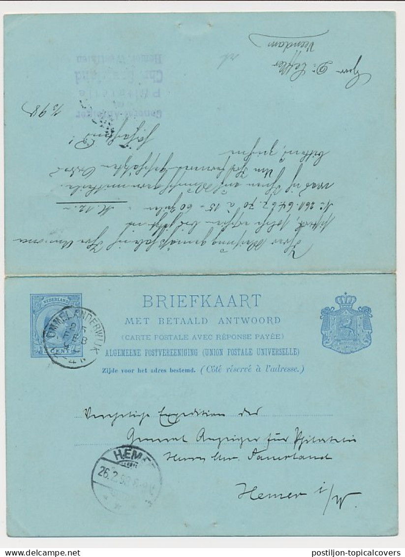 Briefkaart G. 37 Ommelanderwijk - Hemer Duitsland 1898 V.v. - Ganzsachen