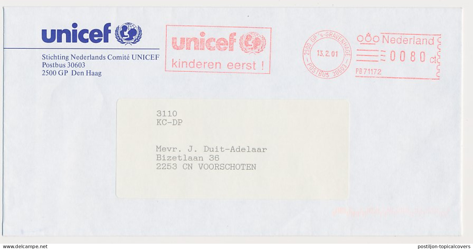 Meter Cover Netherlands 2001 UNICEF - Children First - Other & Unclassified