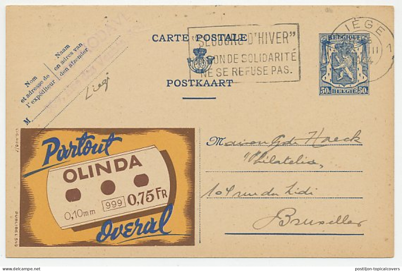 Publibel - Postal Stationery Belgium 1944 Razor Blade - Shaving - Andere & Zonder Classificatie