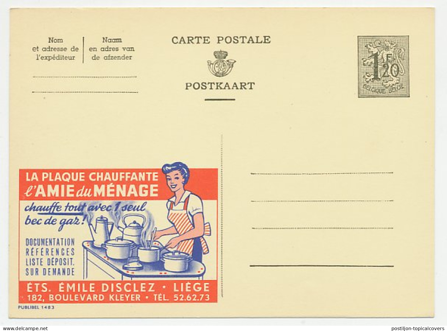 Publibel - Postal Stationery Belgium 1954 Hotplate - Cooking - Kitchen - Unclassified