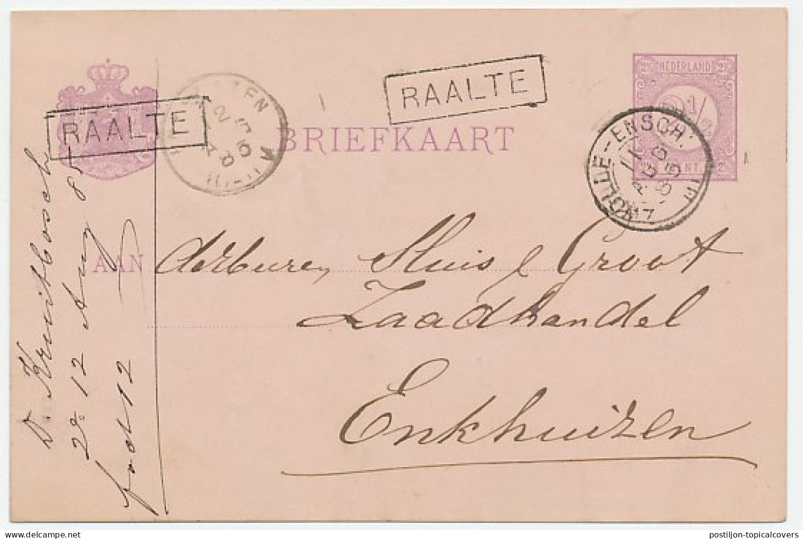 Trein Haltestempel Raalte 1885 - Covers & Documents