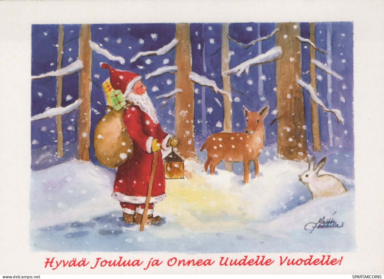 BABBO NATALE Buon Anno Natale CERVO Vintage Cartolina CPSM #PBB163.IT - Santa Claus