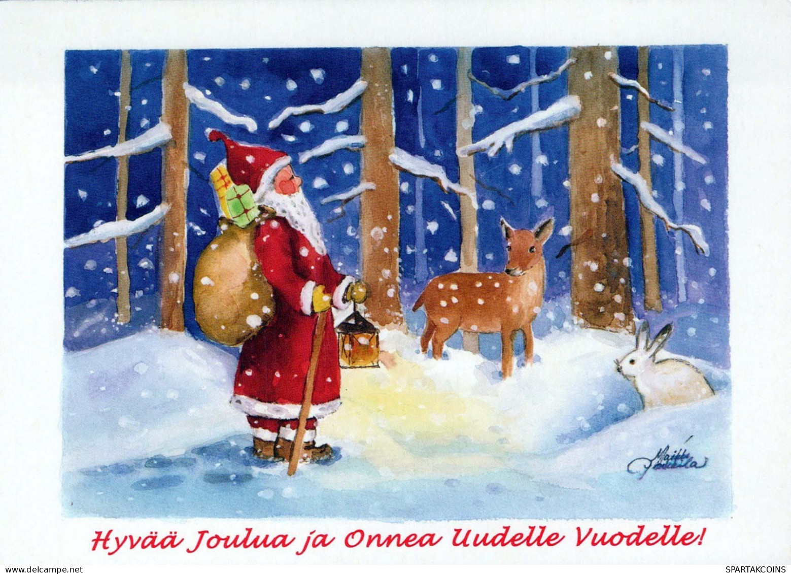 BABBO NATALE Buon Anno Natale CERVO Vintage Cartolina CPSM #PBB163.IT - Kerstman