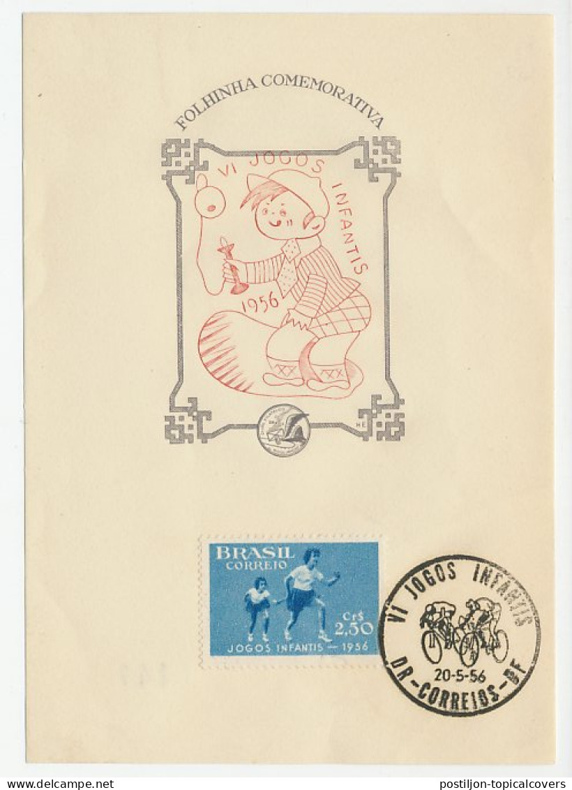 Sheetlet / Postmark Brazil 1956 Cycle Race - Youth Games - Autres & Non Classés