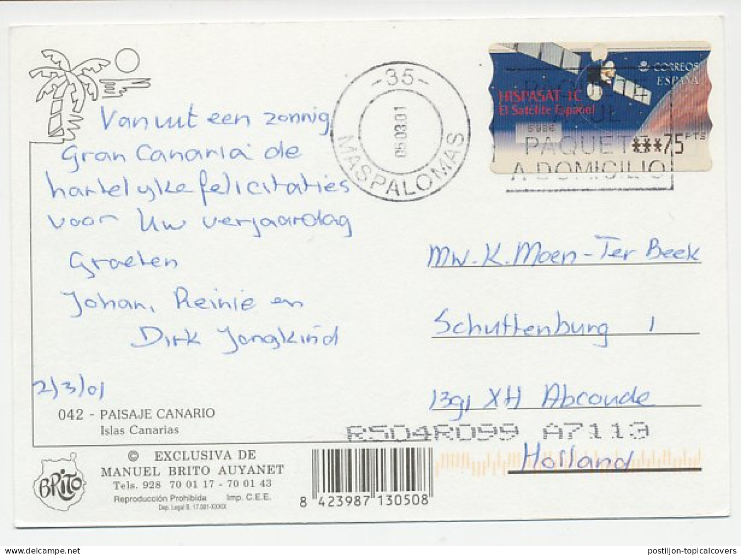 Postcard / ATM Stamp Spain 2001 Satellite - Astronomia