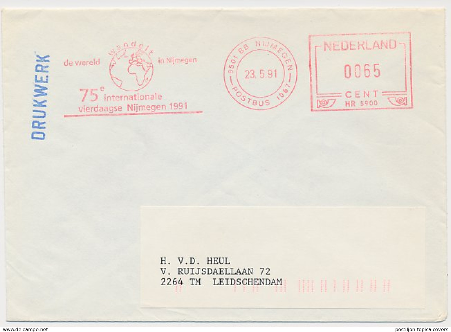 Meter Cover Netherlands 1991 75th International Four Days Marches Nijmegen - Other & Unclassified
