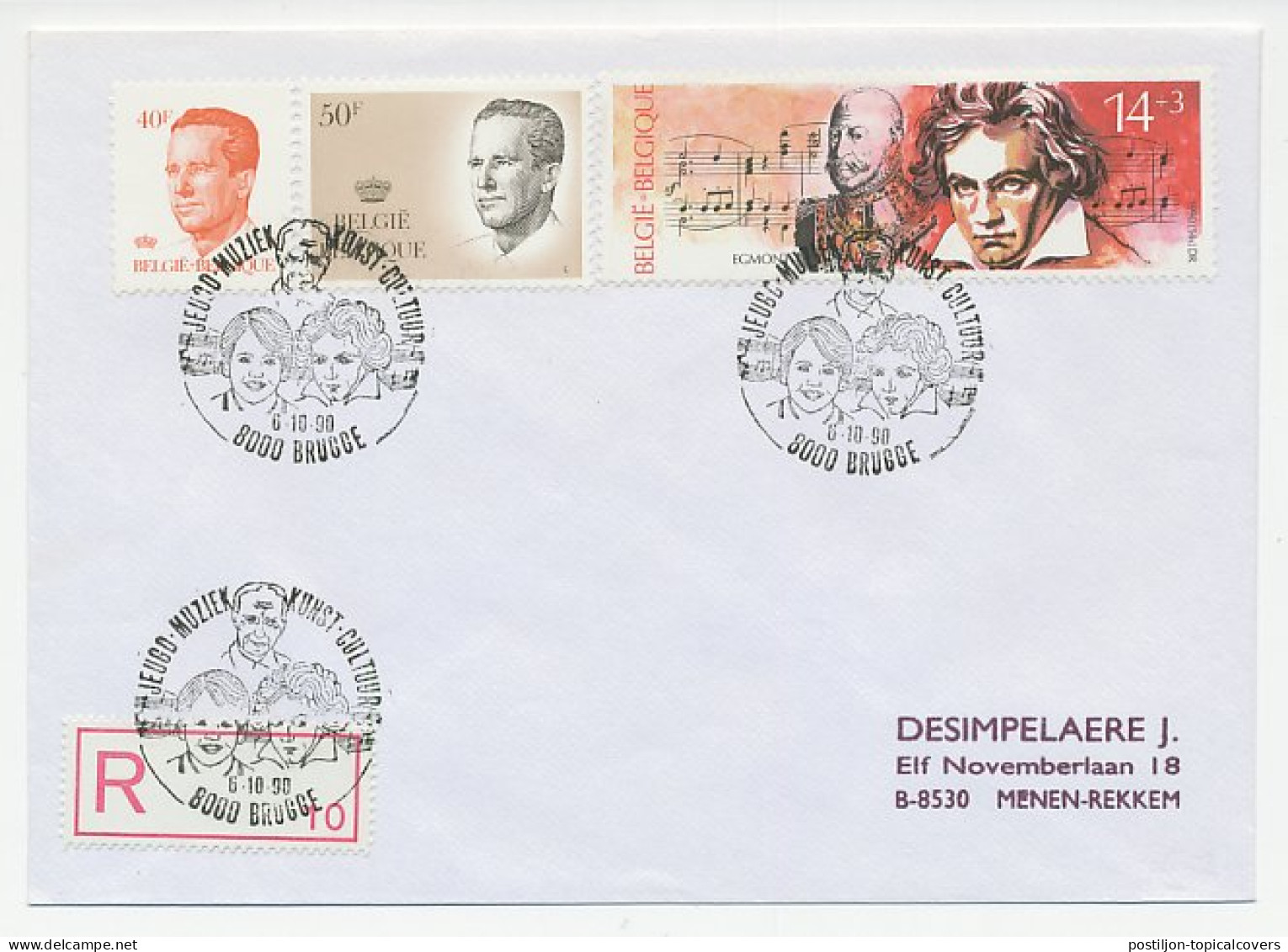 Registered Cover / Postmark Belgium 1990 Youth Music - Ludwig Van Beethoven - Music