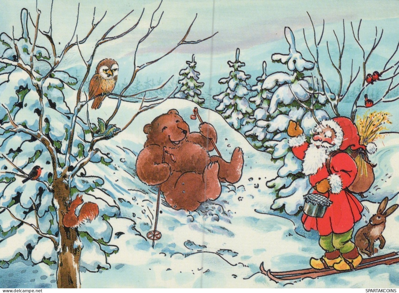 BABBO NATALE Animale Natale Vintage Cartolina CPSM #PAK893.IT - Santa Claus