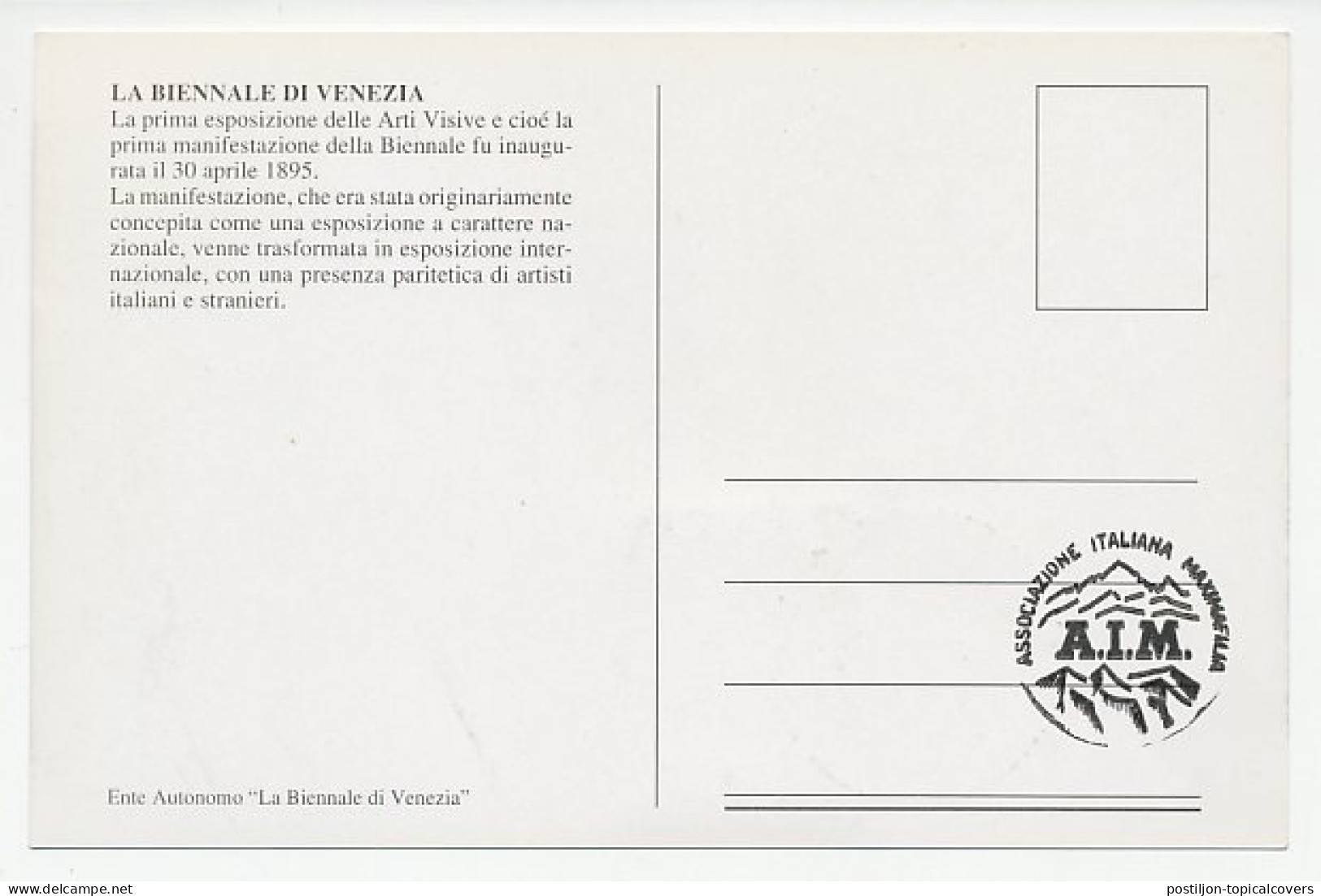 Maximum Card Italy 1995 Yhe Venice Biennale - Unclassified