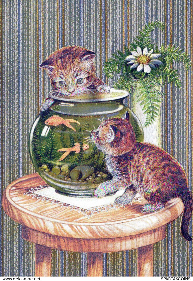 GATTO KITTY Animale LENTICULAR 3D Vintage Cartolina CPSM #PAZ145.IT - Chats