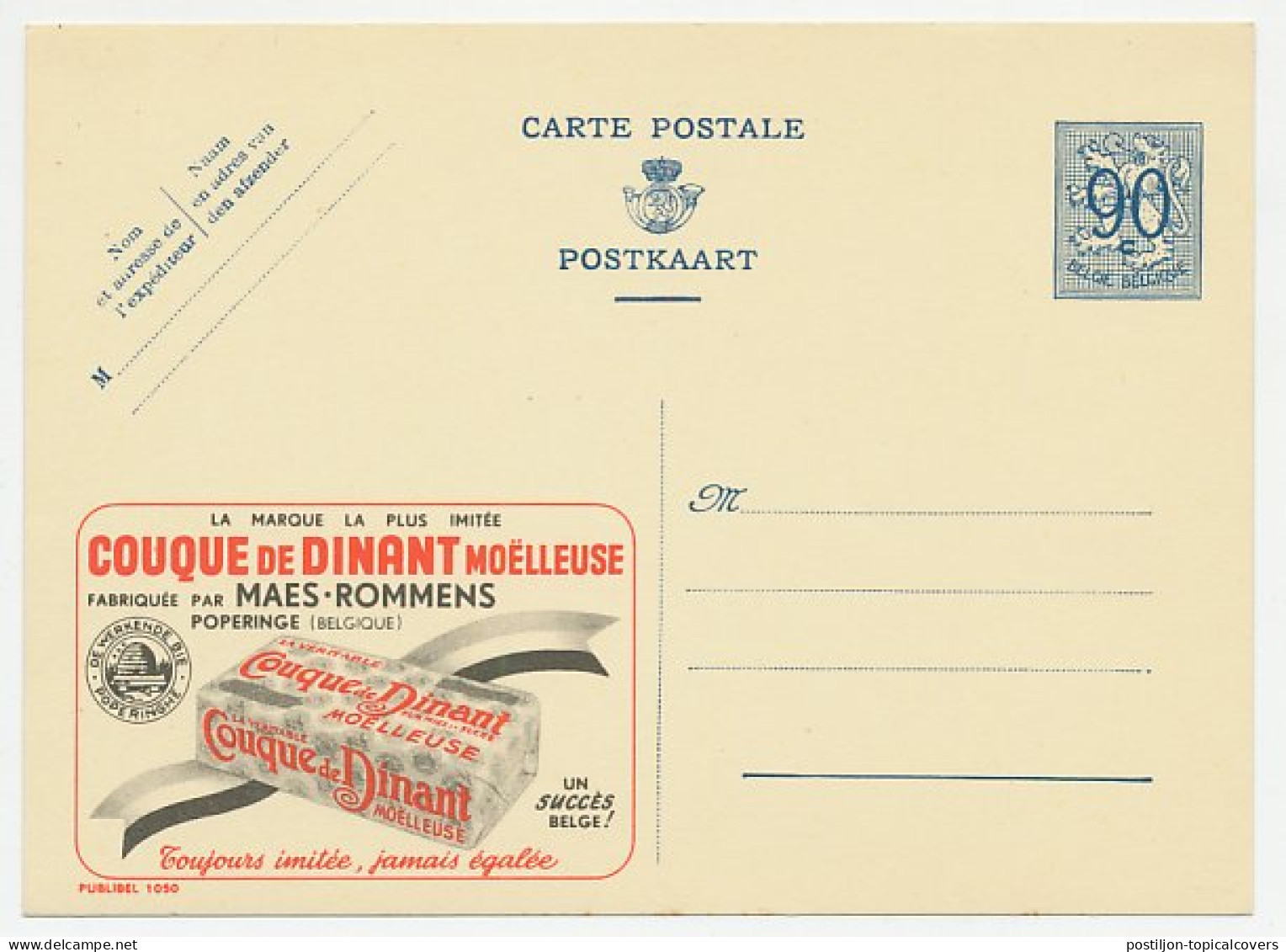 Publibel - Postal Stationery Belgium 1951 Dinant Biscuits - Cake - Bread - Bee - Beehive - Ernährung