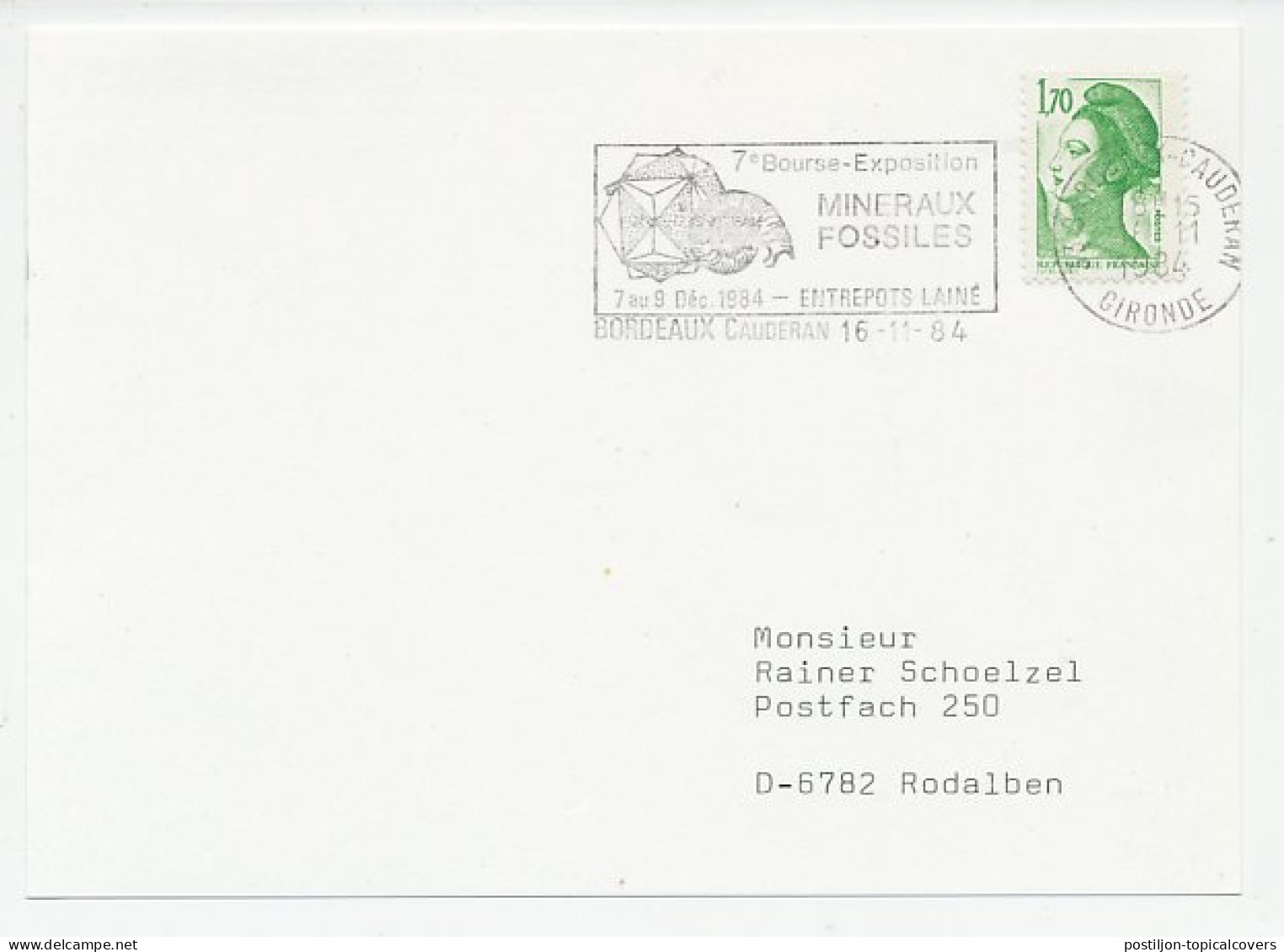 Card / Postmark France 1984 Minerals - Fossil Fair - Prehistorie