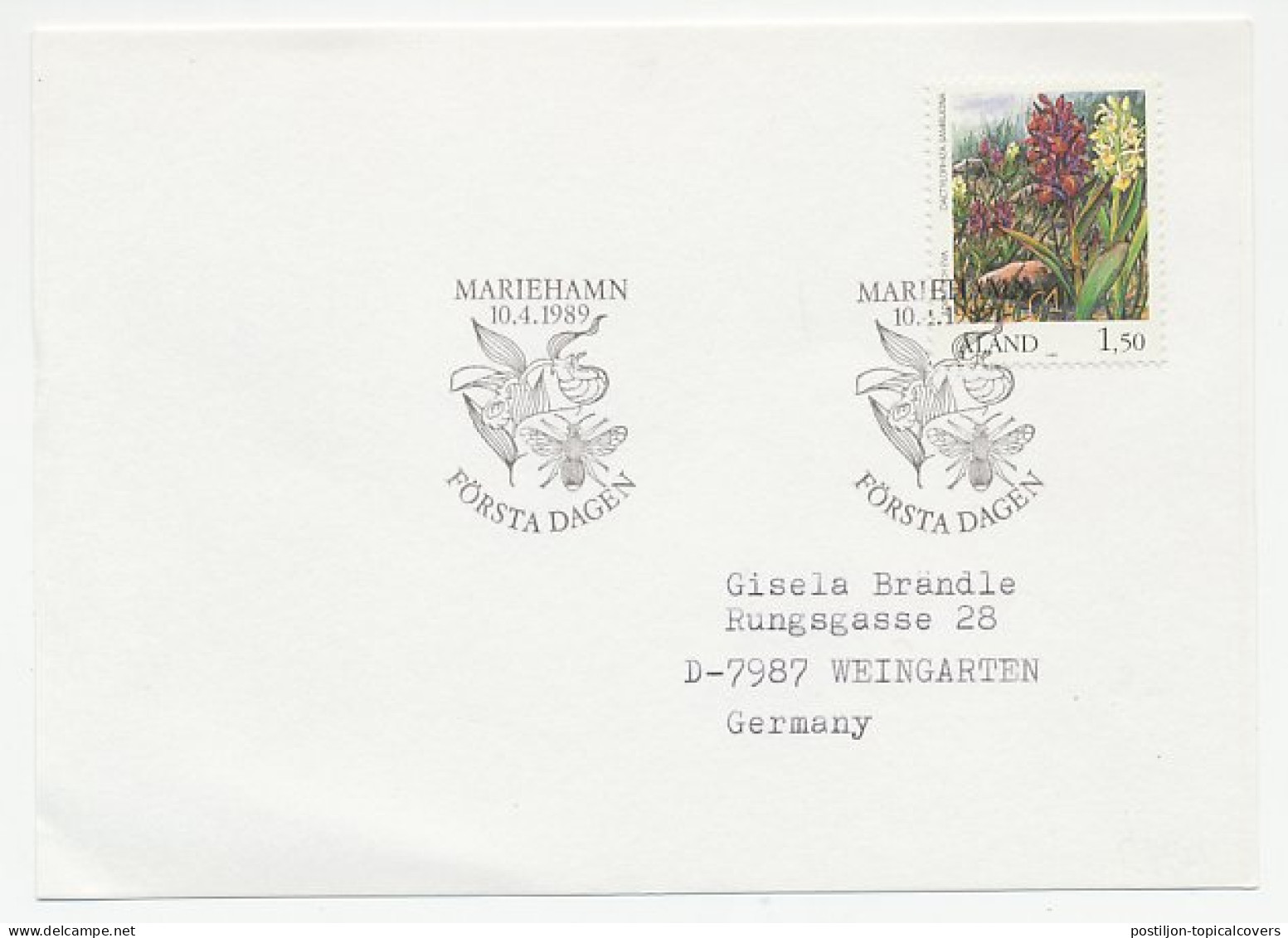 Cover / Postmark Aland 1989 Flower - Other & Unclassified