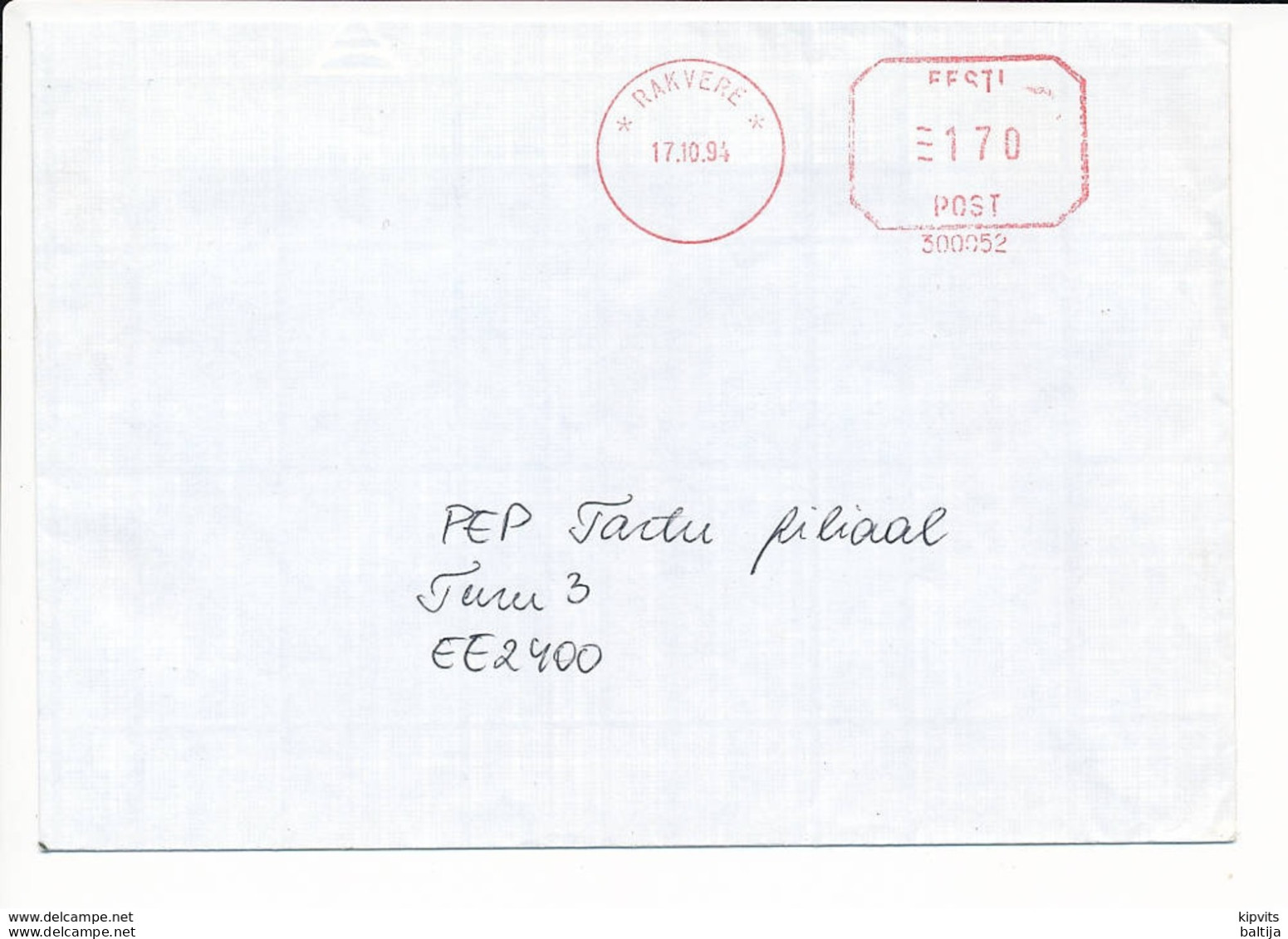 Meter Cover / Pitney Bowes #300052 - 17 October 1994 Rakvere - Estland