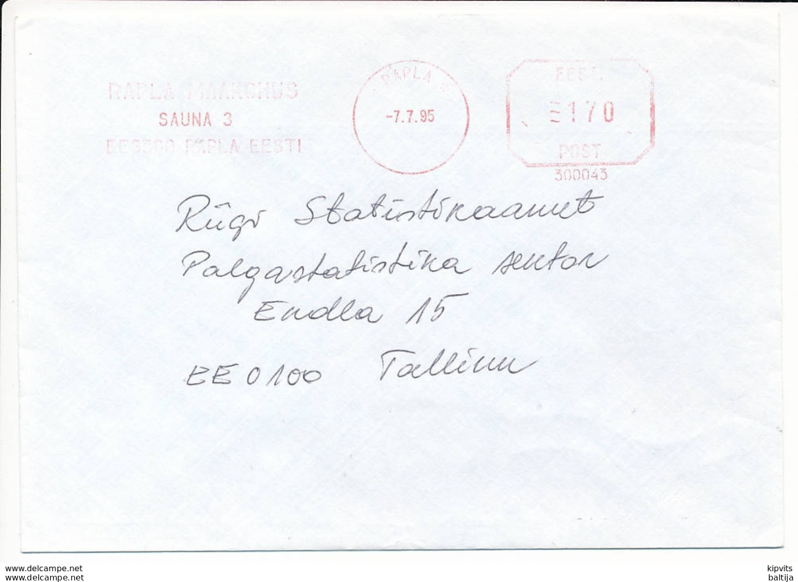 Slogan Meter Cover / Pitney Bowes #300043, County Court - 7 July 1995 Rapla - Estland