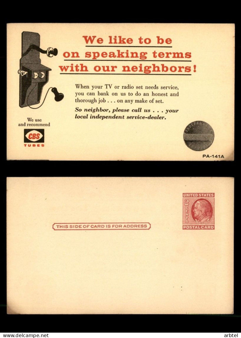 ESTADOS UNIDOS USA ENTERO POSTAL TELEFONO OLD TELEPHONE CBS TUBES RADIO TV TELEVISION - Telecom