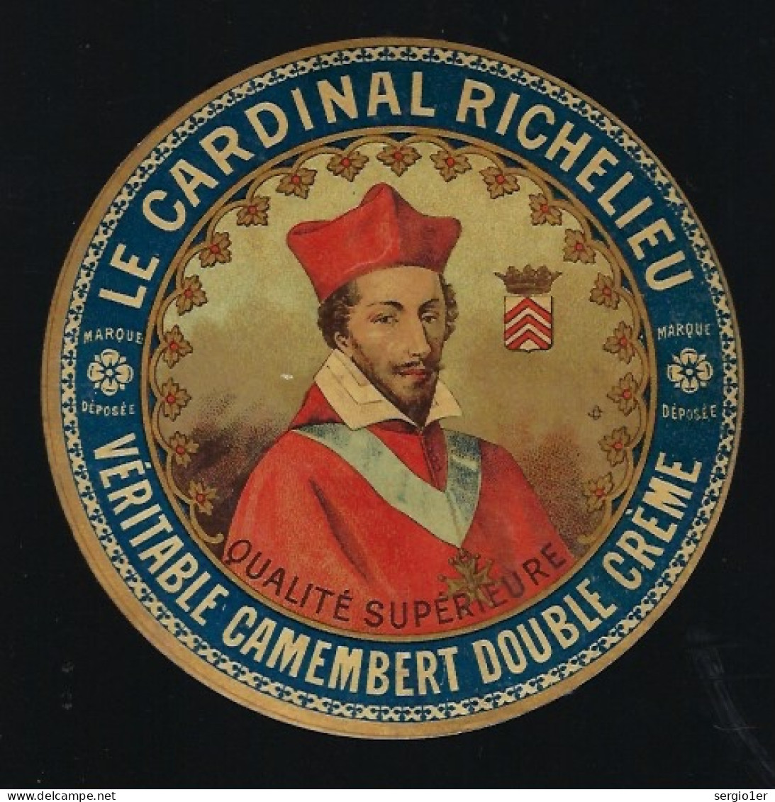 Ancienne Etiquette Fromage Camembert Double Creme Le Cardinal Richelieu Marque Déposée En 1901 - Quesos