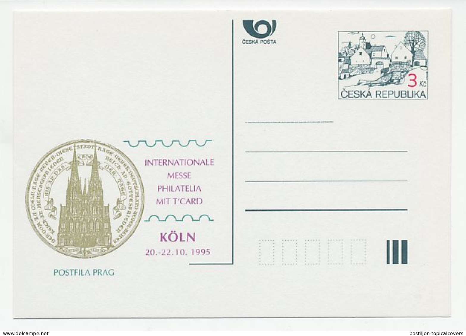 Postal Stationery Czechoslovakia 1995 Cologne Cathedral - Iglesias Y Catedrales
