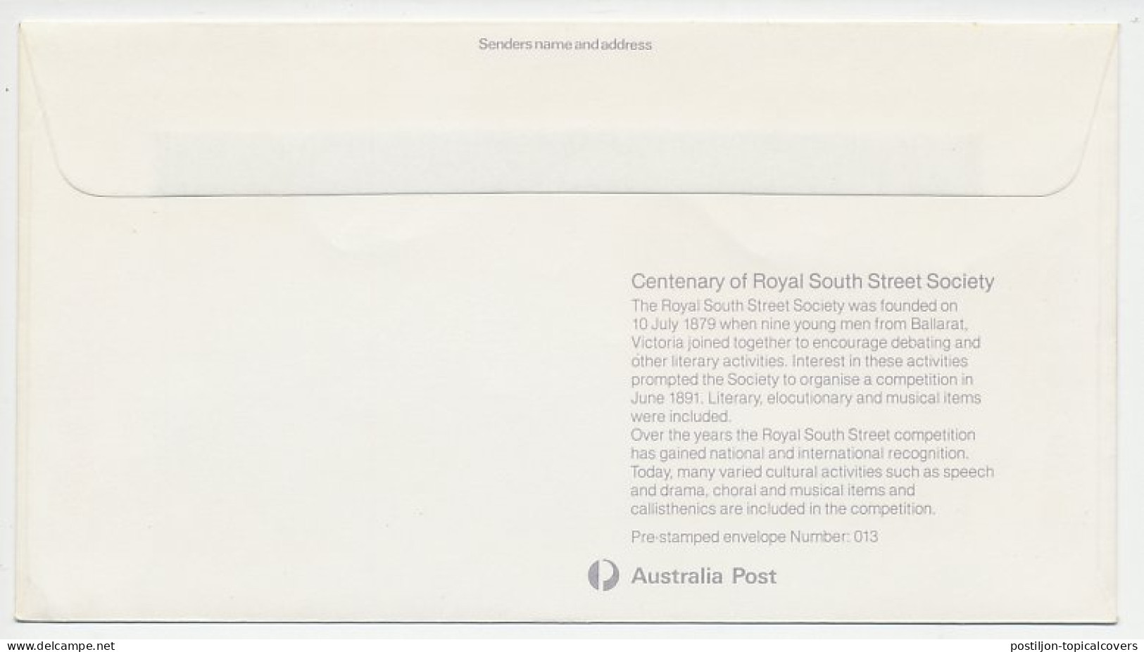 Postal Stationery Australia 1979  - Music