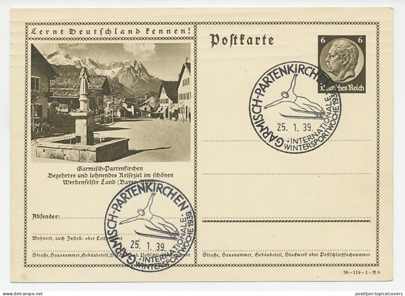 Postcard / Postmark Deutsches Reich / Germany 1939 Ski Jumping - Interational Winter Sports Week - Invierno