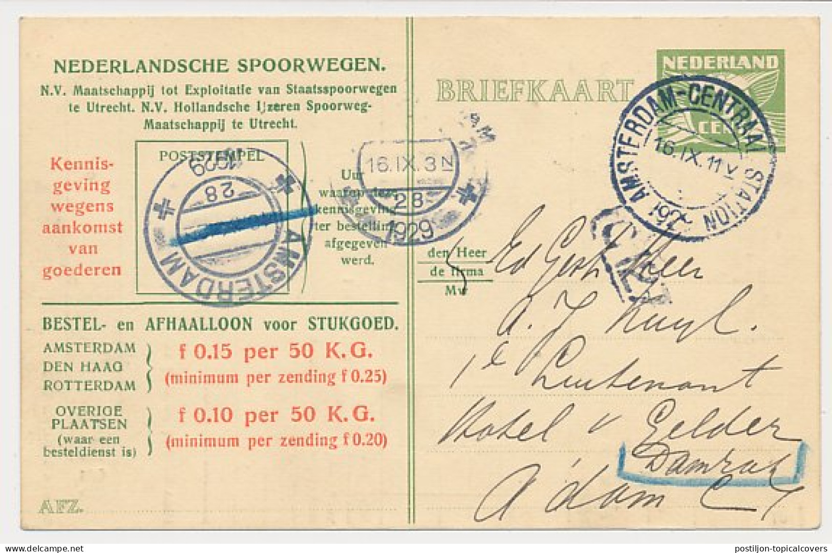 Spoorwegbriefkaart G. NS222 H - Locaal Te Amsterdam 1929 - Ganzsachen