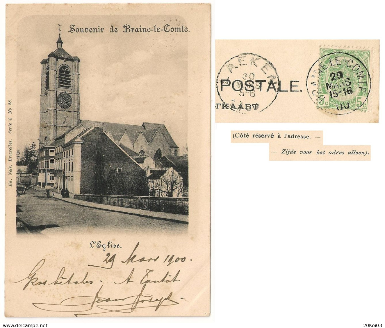 Souvenir De Braine-le-Comte L'Eglise (Saint-Géry) 1900 (La Tour), TTB-CPA Vintage - Braine-le-Comte