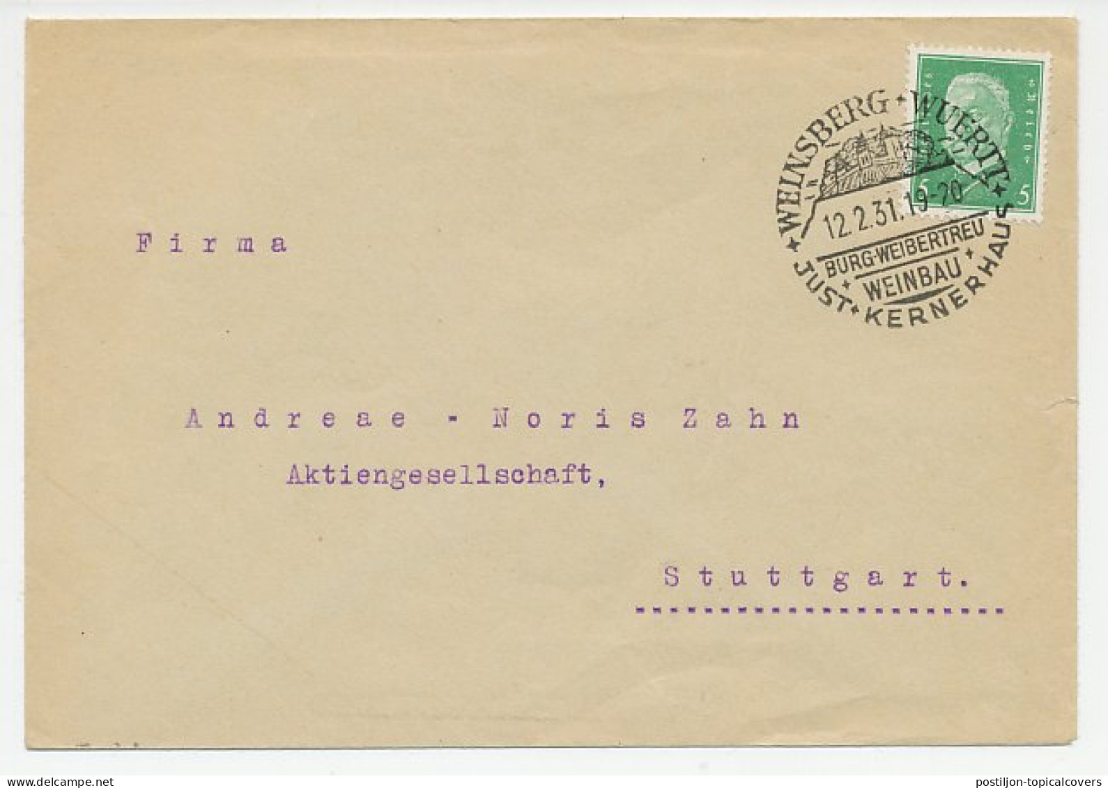 Cover / Postmark Germany 1931 Viniculture - Wine - Weinberg - Castle - Wines & Alcohols