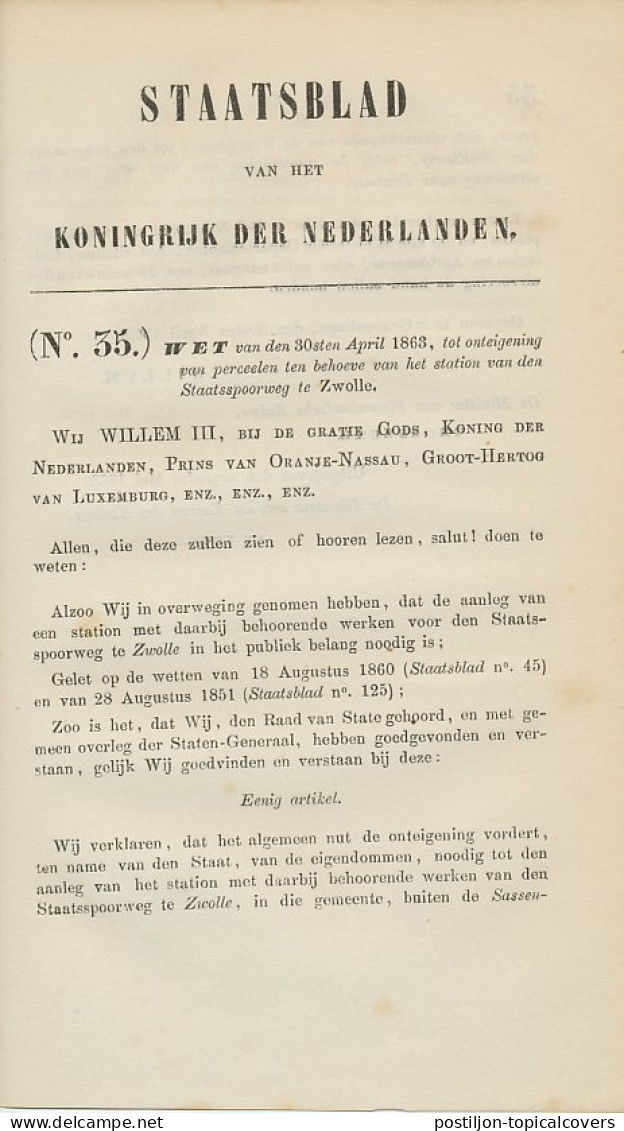 Staatsblad 1863 : Station Staatsspoorweg Zwolle - Historical Documents