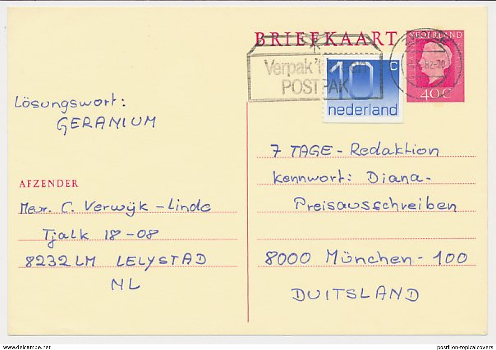 Briefkaart G. 355 / Bijfrankering Zwolle - Duitsland 1982 - Ganzsachen