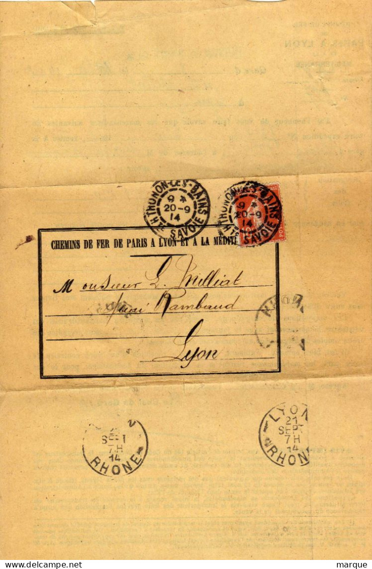 Document Avec Timbre Semeuse Valeur 10c Oblitération THONON LES BAINS 20/09/1914 - 1877-1920: Semi-moderne Periode