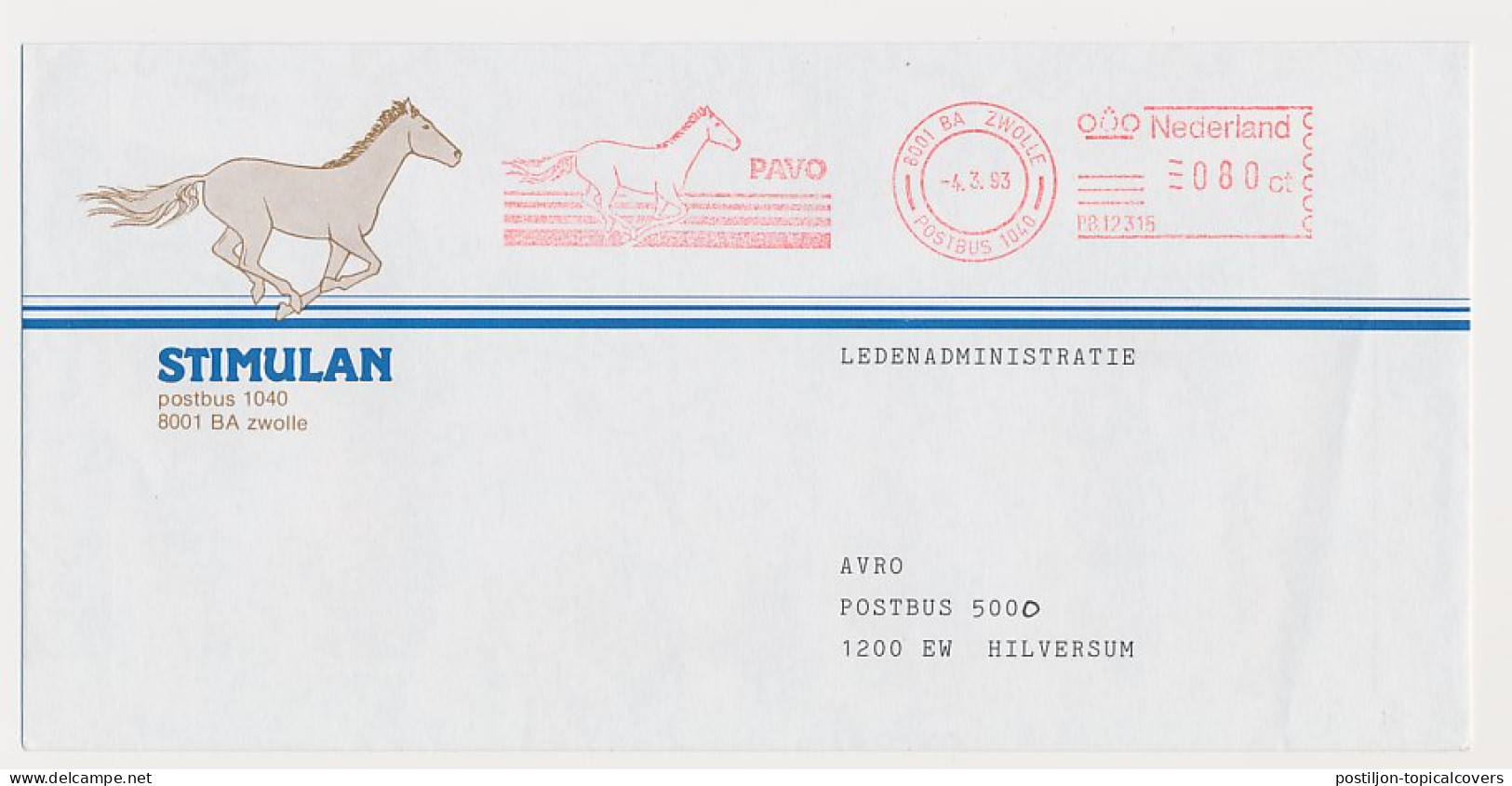 Meter Cover Netherlands 1993 Horse - Zwolle - Horses