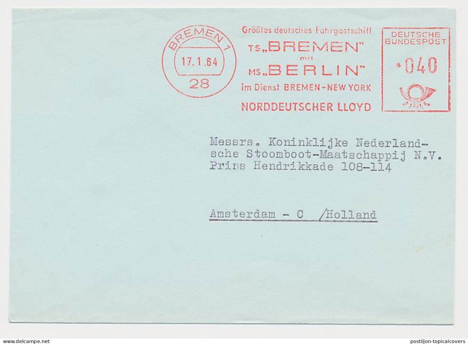 Meter Cover Germany 1964 TS Bremen - MS Berlin - Ocean Liner - Norddeutscher Lloyd - Schiffe