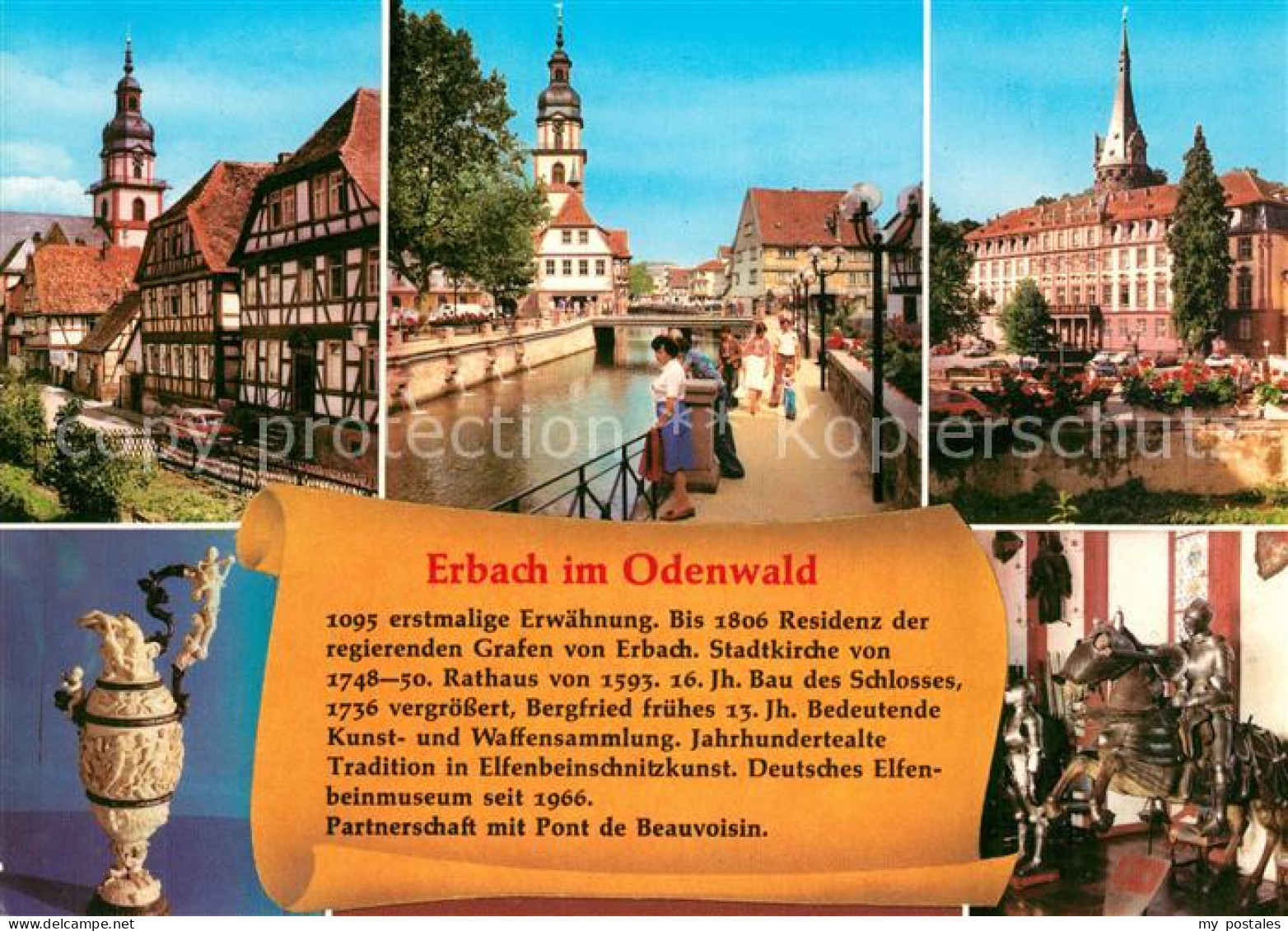 73100075 Erbach Odenwald Fachwerkhaeuser Kirche Kanal Markt Ritter In Ruestung E - Erbach