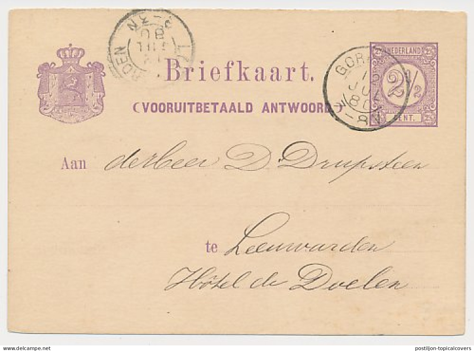 Briefkaart G. 19 A-krt. Gorredijk - Leeuwarden 1880 - Ganzsachen